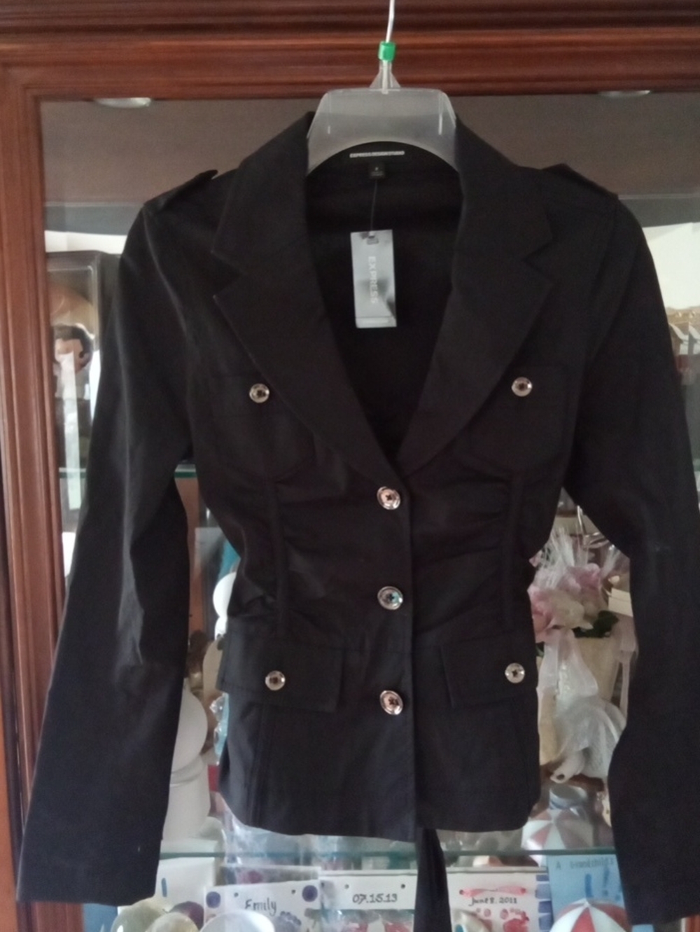Express Black Tailored Button-Front Military Jacket